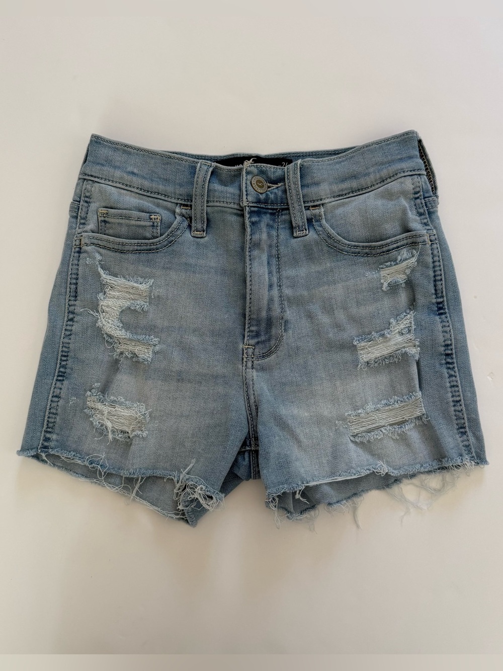Hollister High Rise Denim Shorts Size 0 24W Light Wash Distressed Ripped Frayed